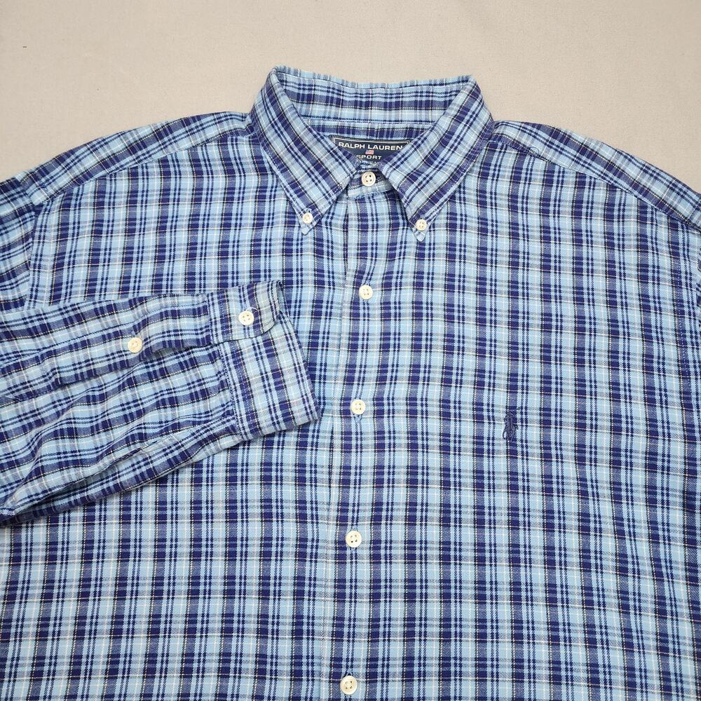 Ralph Lauren‎ Sport Blue Check Men's Button Up Shirt Sz L